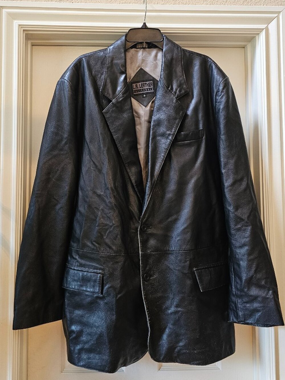 Mens L.A. Leather California Black Blazer Jacket Button Up Lined Pockets 48